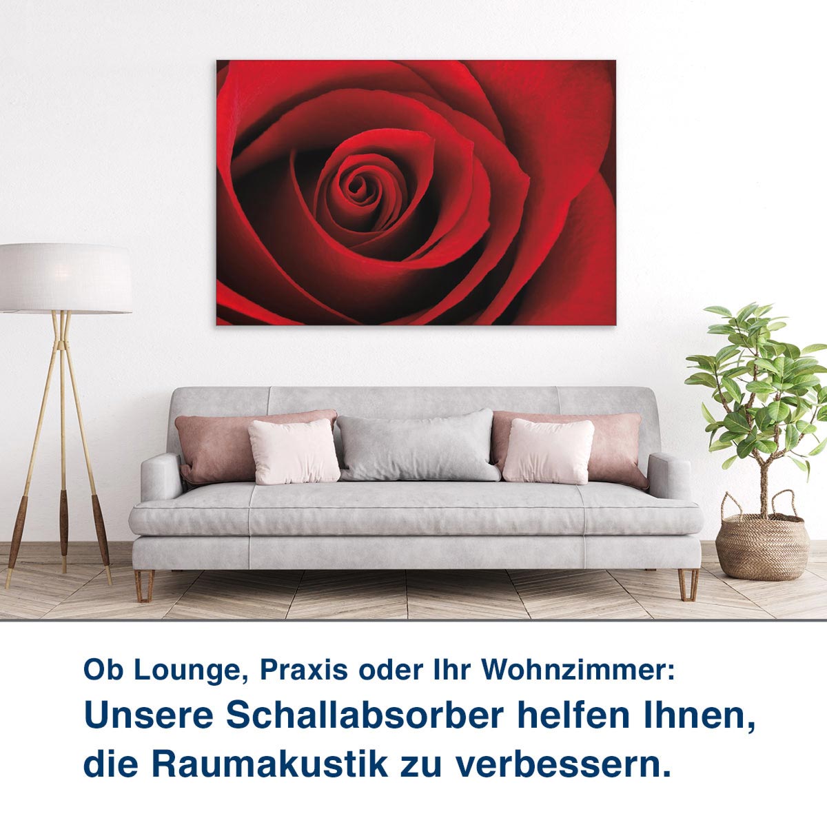 Ob Lounge, Praxis oder Ihr Wohnzimmer:  Unsere Schallabsorber helfen Ihnen,  die Raumakustik zu verbessern.