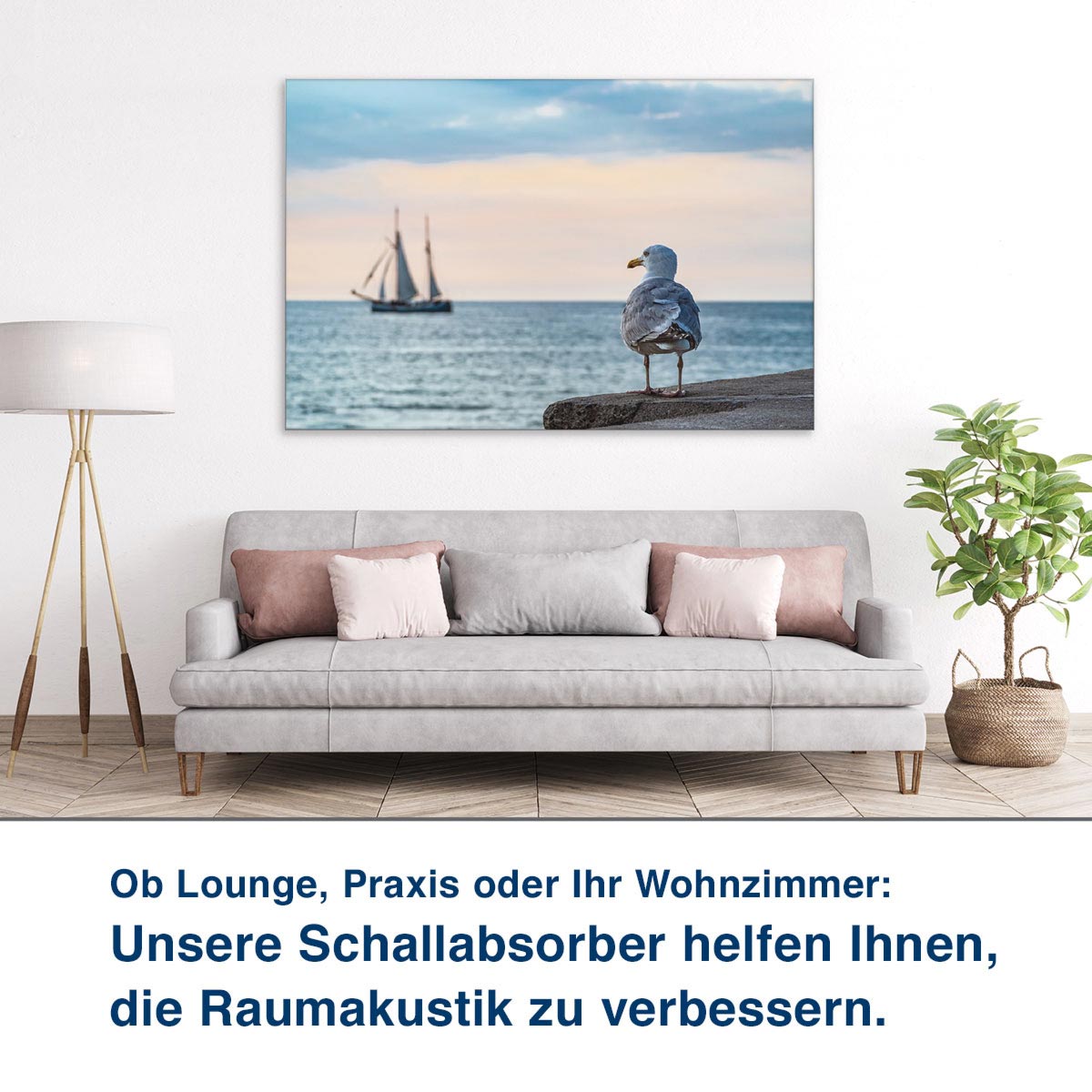 Ob Lounge, Praxis oder Ihr Wohnzimmer:  Unsere Schallabsorber helfen Ihnen,  die Raumakustik zu verbessern.