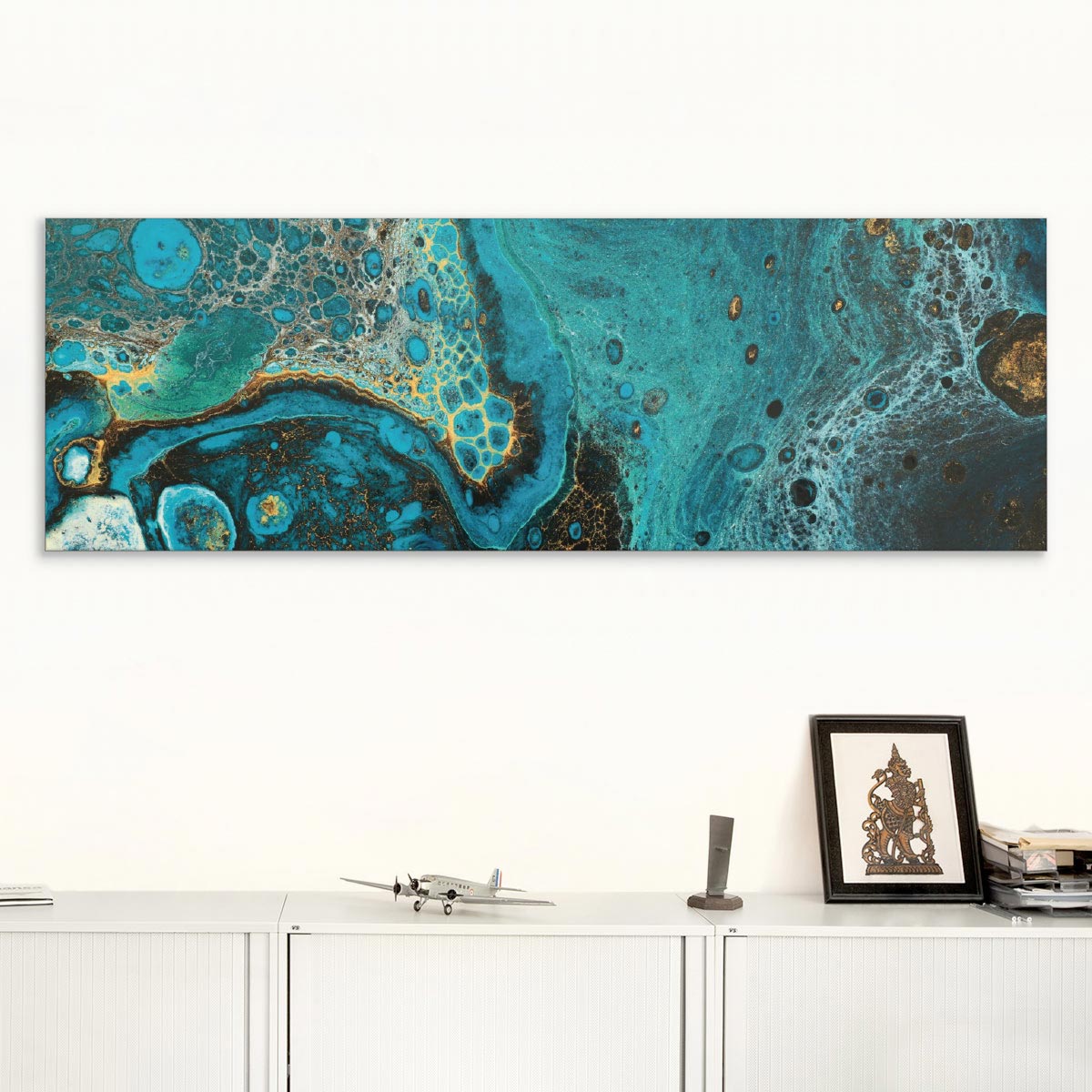 Akustikbild Fluid Art, blau-gold-türkis 