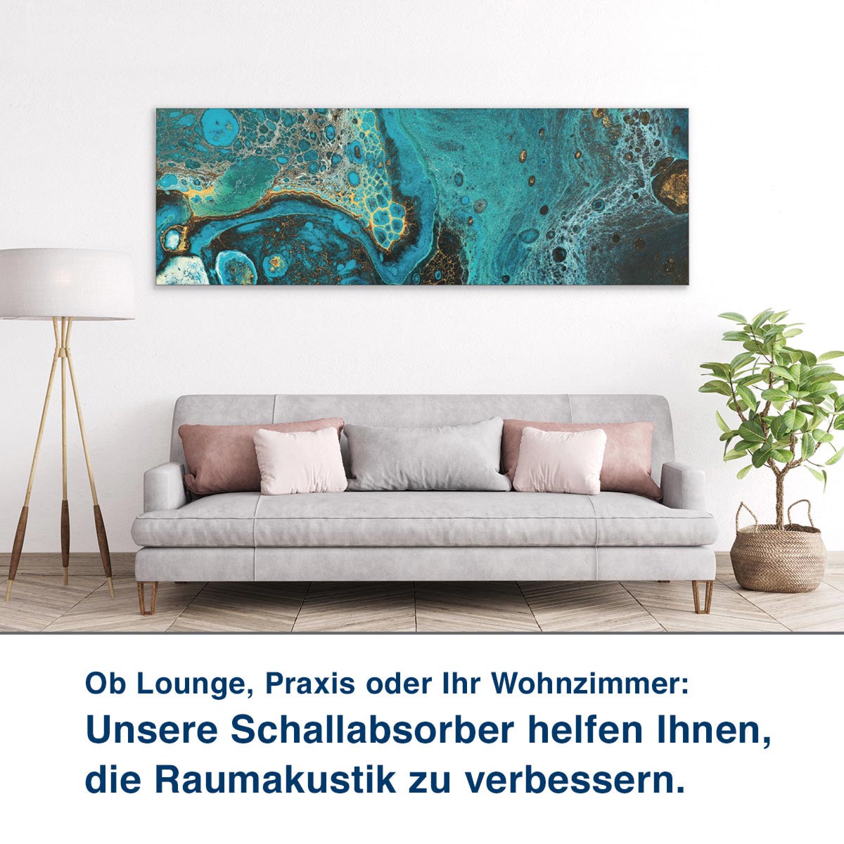 Ob Lounge, Praxis oder Ihr Wohnzimmer:  Unsere Schallabsorber helfen Ihnen,  die Raumakustik zu verbessern.