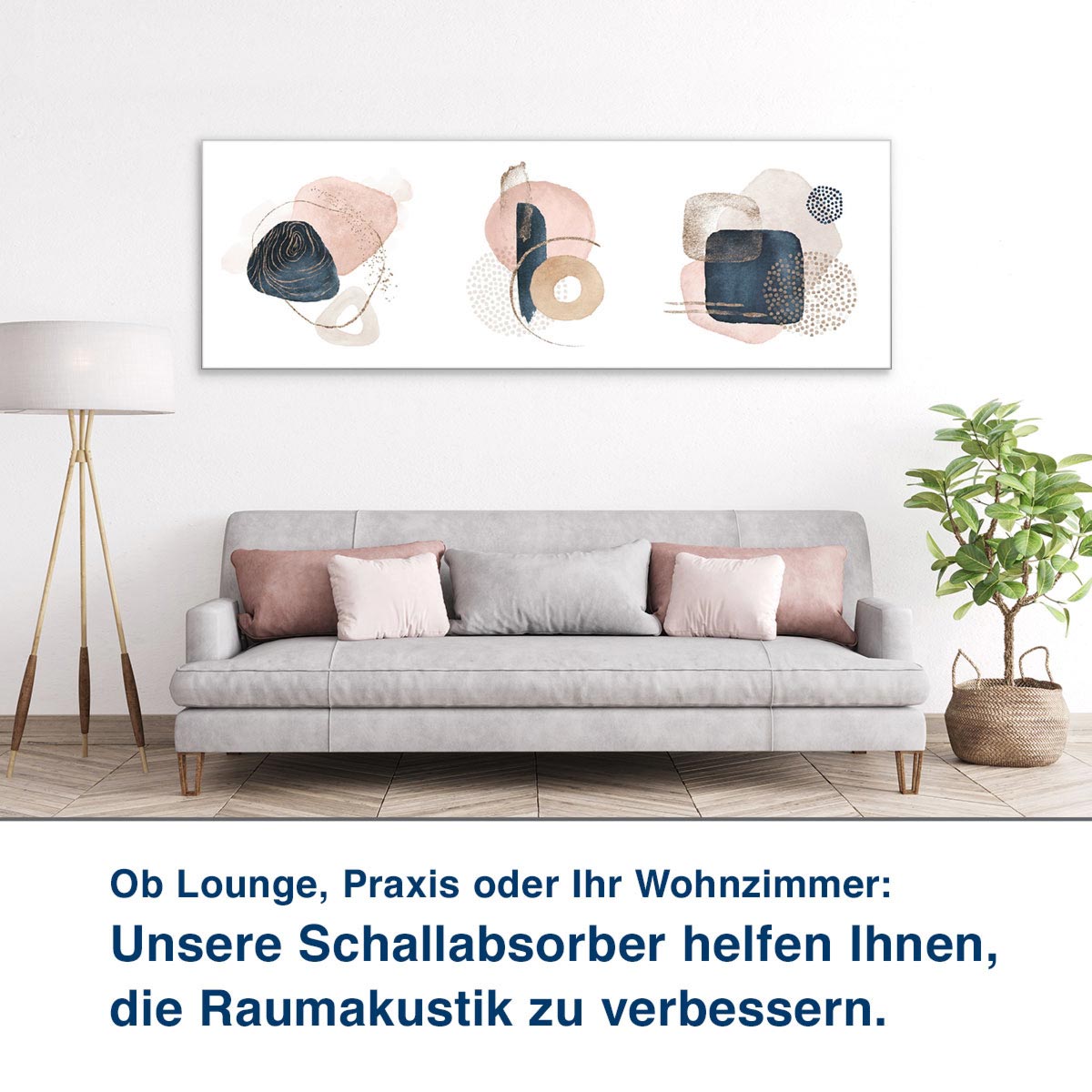 Ob Lounge, Praxis oder Ihr Wohnzimmer:  Unsere Schallabsorber helfen Ihnen,  die Raumakustik zu verbessern.