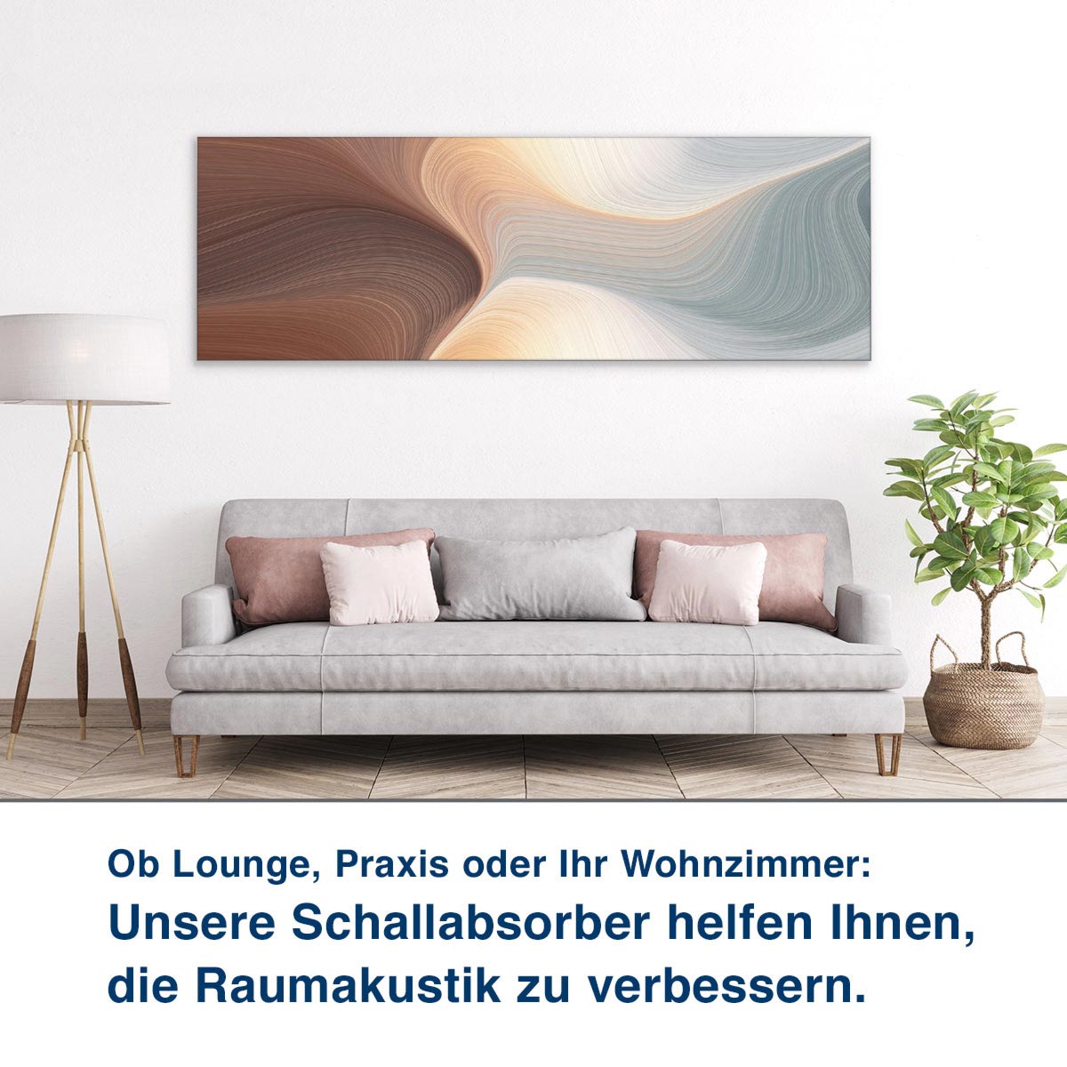 Ob Lounge, Praxis oder Ihr Wohnzimmer:  Unsere Schallabsorber helfen Ihnen,  die Raumakustik zu verbessern.