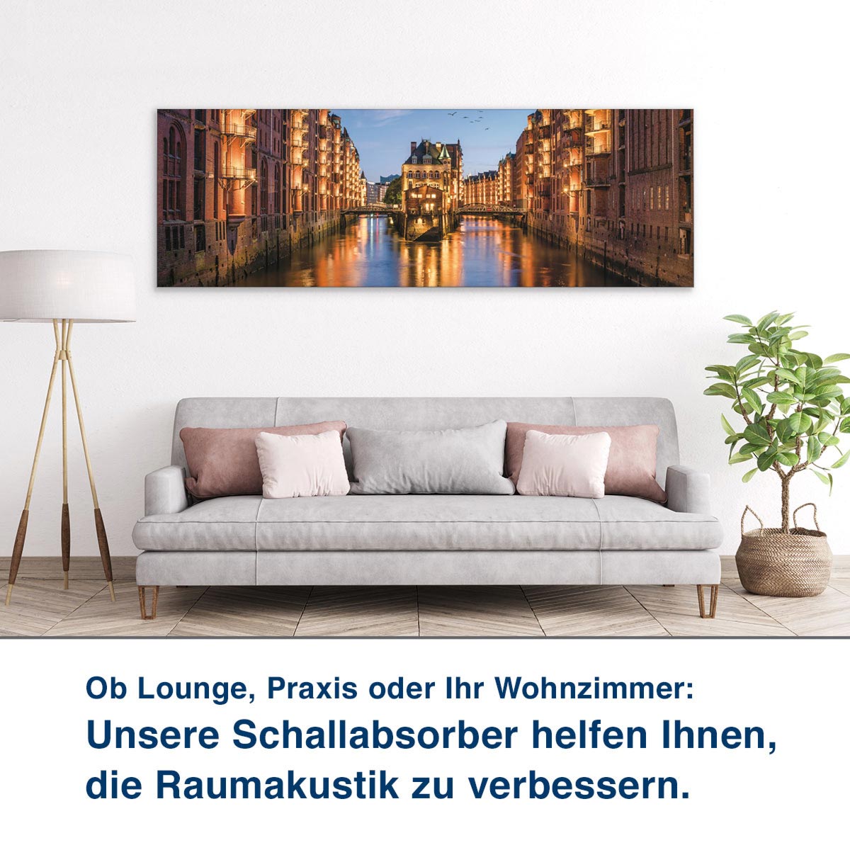 Ob Lounge, Praxis oder Ihr Wohnzimmer:  Unsere Schallabsorber helfen Ihnen,  die Raumakustik zu verbessern.
