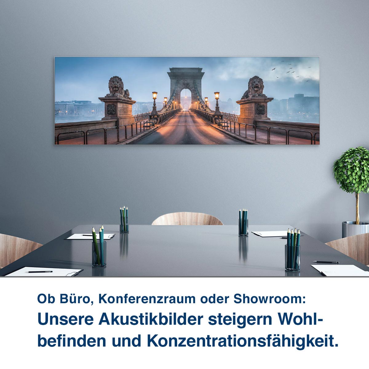 Ob Büro, Konferenzraum oder Showroom:  Unsere Akustikbilder steigern Wohl- befinden und Konzentrationsfähigkeit.