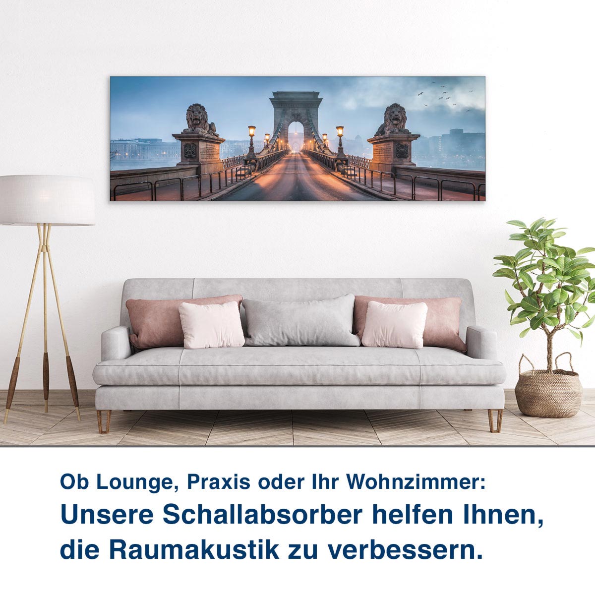Ob Lounge, Praxis oder Ihr Wohnzimmer:  Unsere Schallabsorber helfen Ihnen,  die Raumakustik zu verbessern.