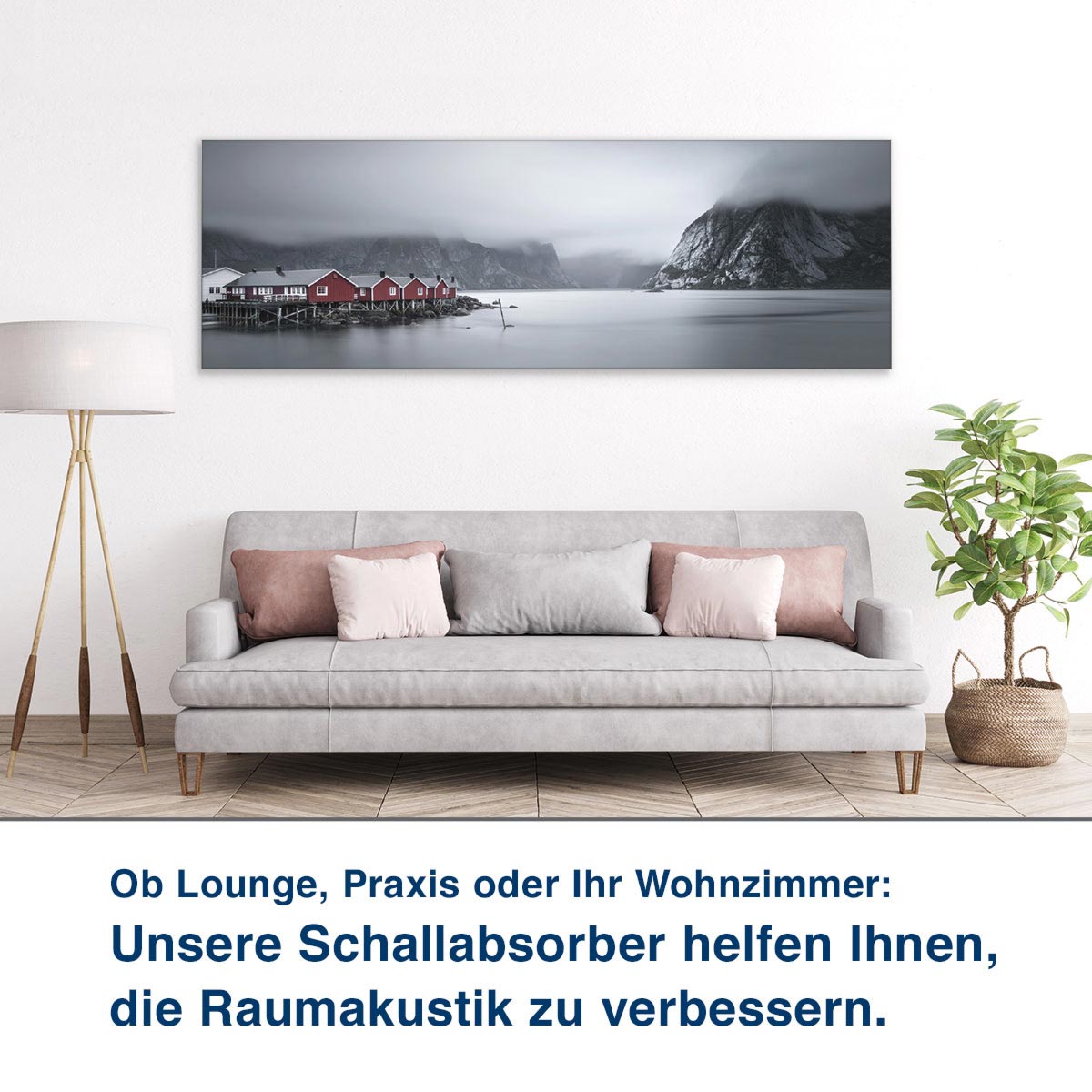 Ob Lounge, Praxis oder Ihr Wohnzimmer:  Unsere Schallabsorber helfen Ihnen,  die Raumakustik zu verbessern.
