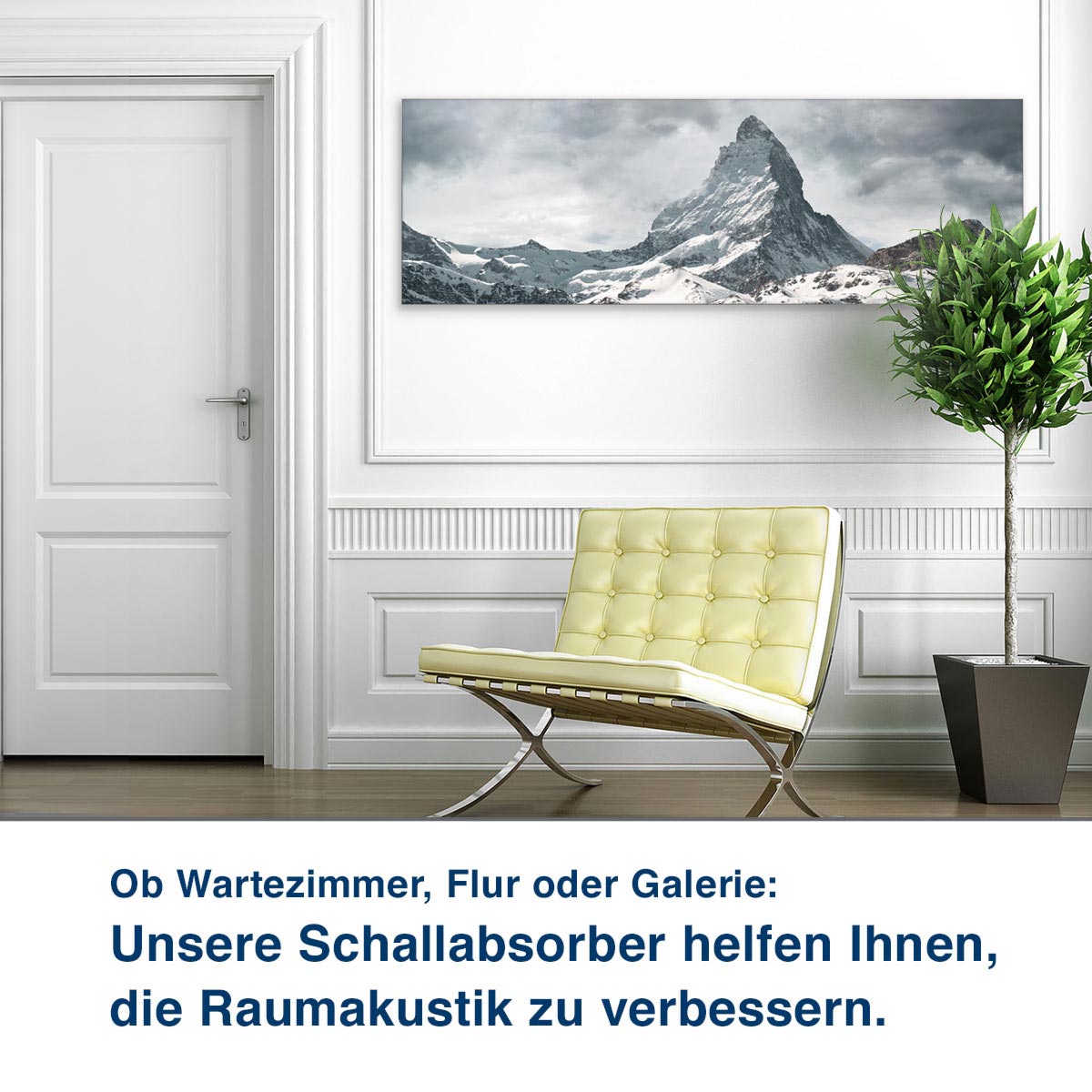 Ob Wartezimmer, Flur oder Galerie:  Unsere Schallabsorber helfen Ihnen,  die Raumakustik zu verbessern.