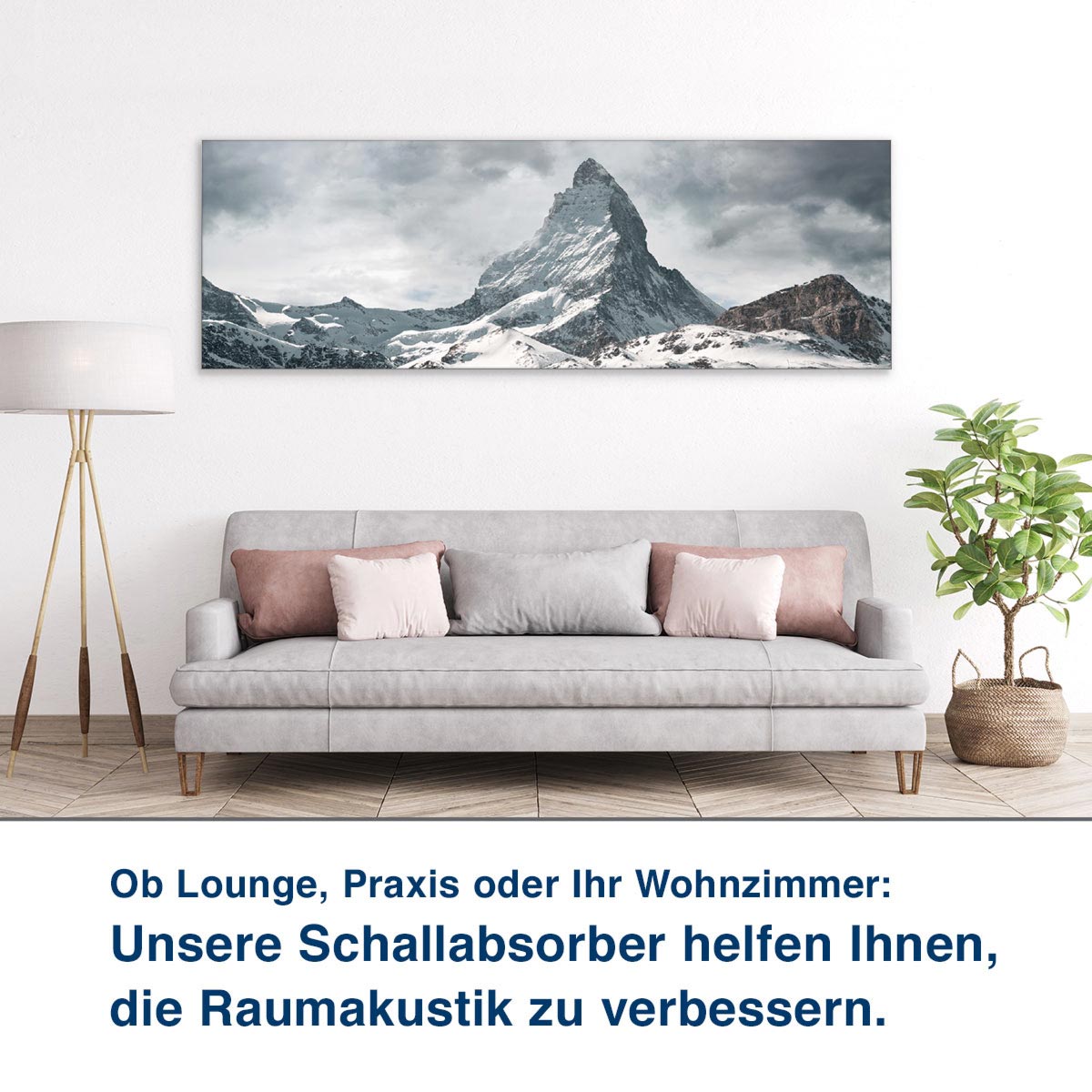 Ob Lounge, Praxis oder Ihr Wohnzimmer:  Unsere Schallabsorber helfen Ihnen,  die Raumakustik zu verbessern.
