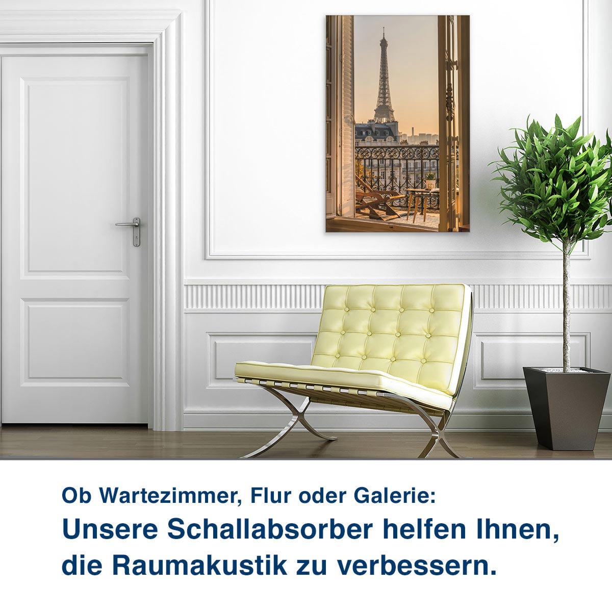 Ob Wartezimmer, Flur oder Galerie:  Unsere Schallabsorber helfen Ihnen,  die Raumakustik zu verbessern.
