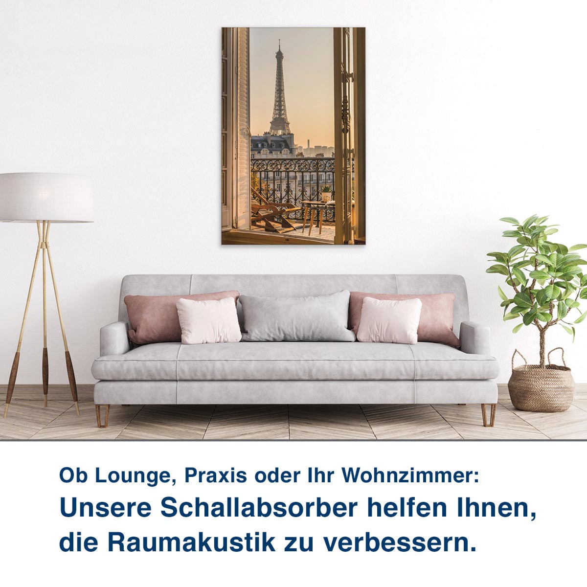 Ob Lounge, Praxis oder Ihr Wohnzimmer:  Unsere Schallabsorber helfen Ihnen,  die Raumakustik zu verbessern.