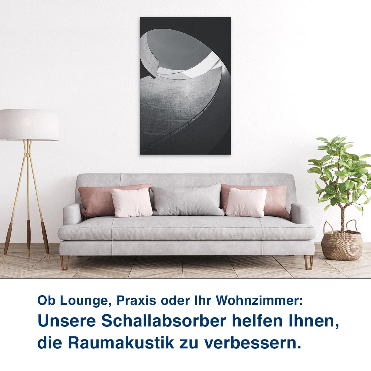 Ob Lounge, Praxis oder Ihr Wohnzimmer:  Unsere Schallabsorber helfen Ihnen,  die Raumakustik zu verbessern.