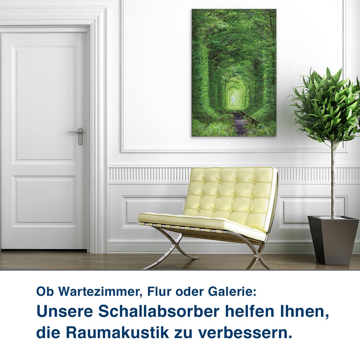Ob Wartezimmer, Flur oder Galerie:  Unsere Schallabsorber helfen Ihnen,  die Raumakustik zu verbessern.