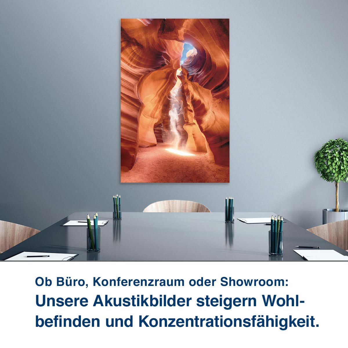 Ob Büro, Konferenzraum oder Showroom:  Unsere Akustikbilder steigern Wohl- befinden und Konzentrationsfähigkeit.