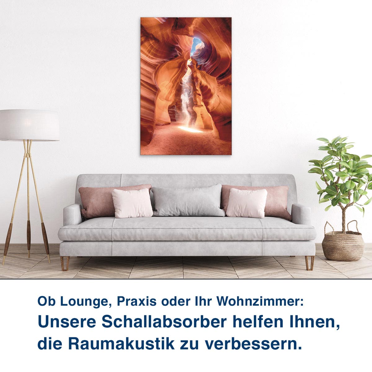 Ob Lounge, Praxis oder Ihr Wohnzimmer:  Unsere Schallabsorber helfen Ihnen,  die Raumakustik zu verbessern.