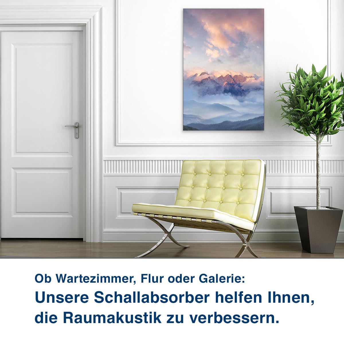 Ob Wartezimmer, Flur oder Galerie:  Unsere Schallabsorber helfen Ihnen,  die Raumakustik zu verbessern.