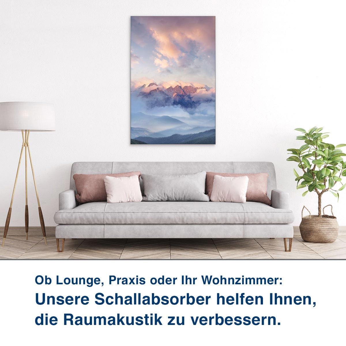 Ob Lounge, Praxis oder Ihr Wohnzimmer:  Unsere Schallabsorber helfen Ihnen,  die Raumakustik zu verbessern.