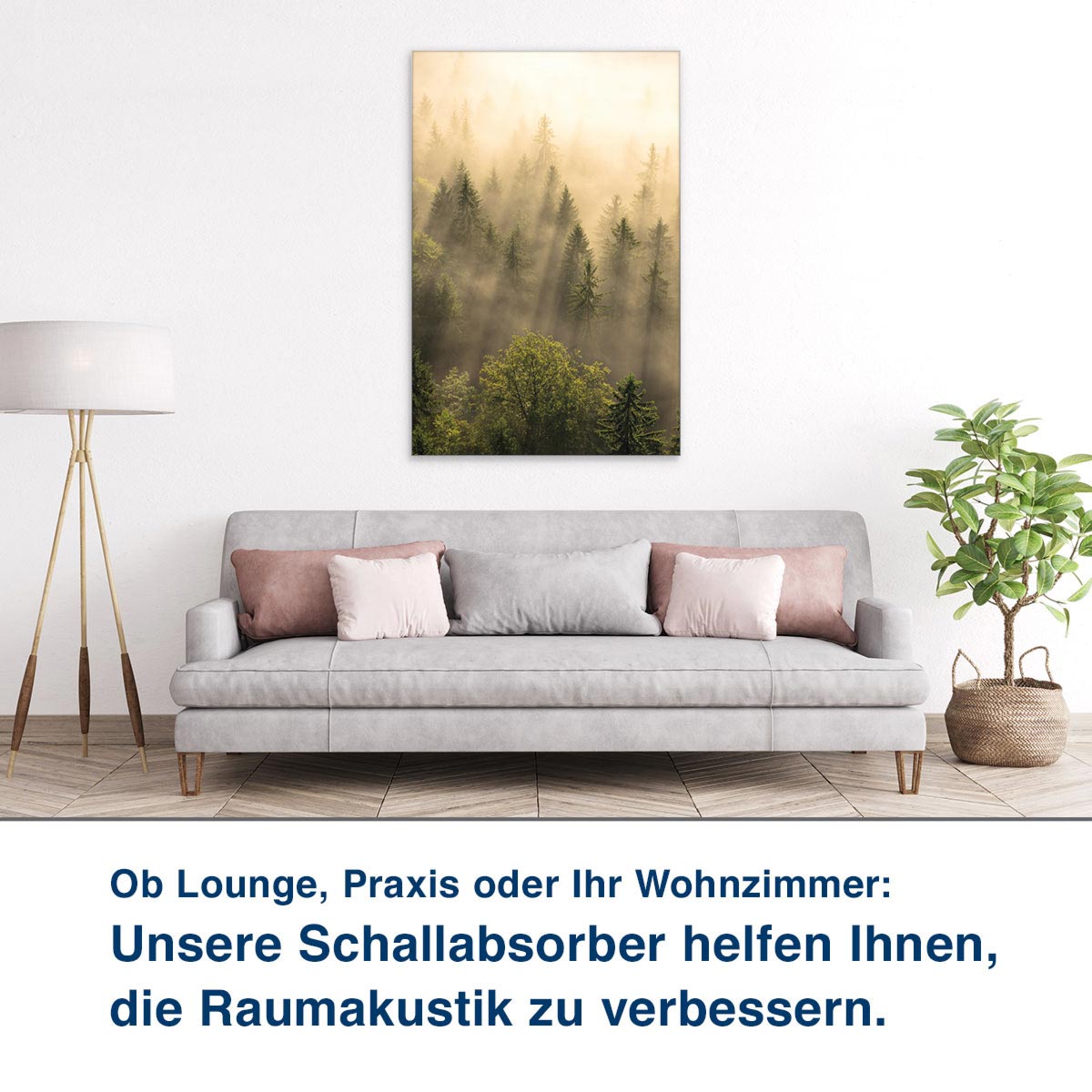 Ob Lounge, Praxis oder Ihr Wohnzimmer:  Unsere Schallabsorber helfen Ihnen,  die Raumakustik zu verbessern.