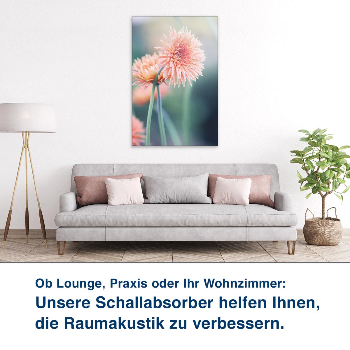 Ob Lounge, Praxis oder Ihr Wohnzimmer:  Unsere Schallabsorber helfen Ihnen,  die Raumakustik zu verbessern.