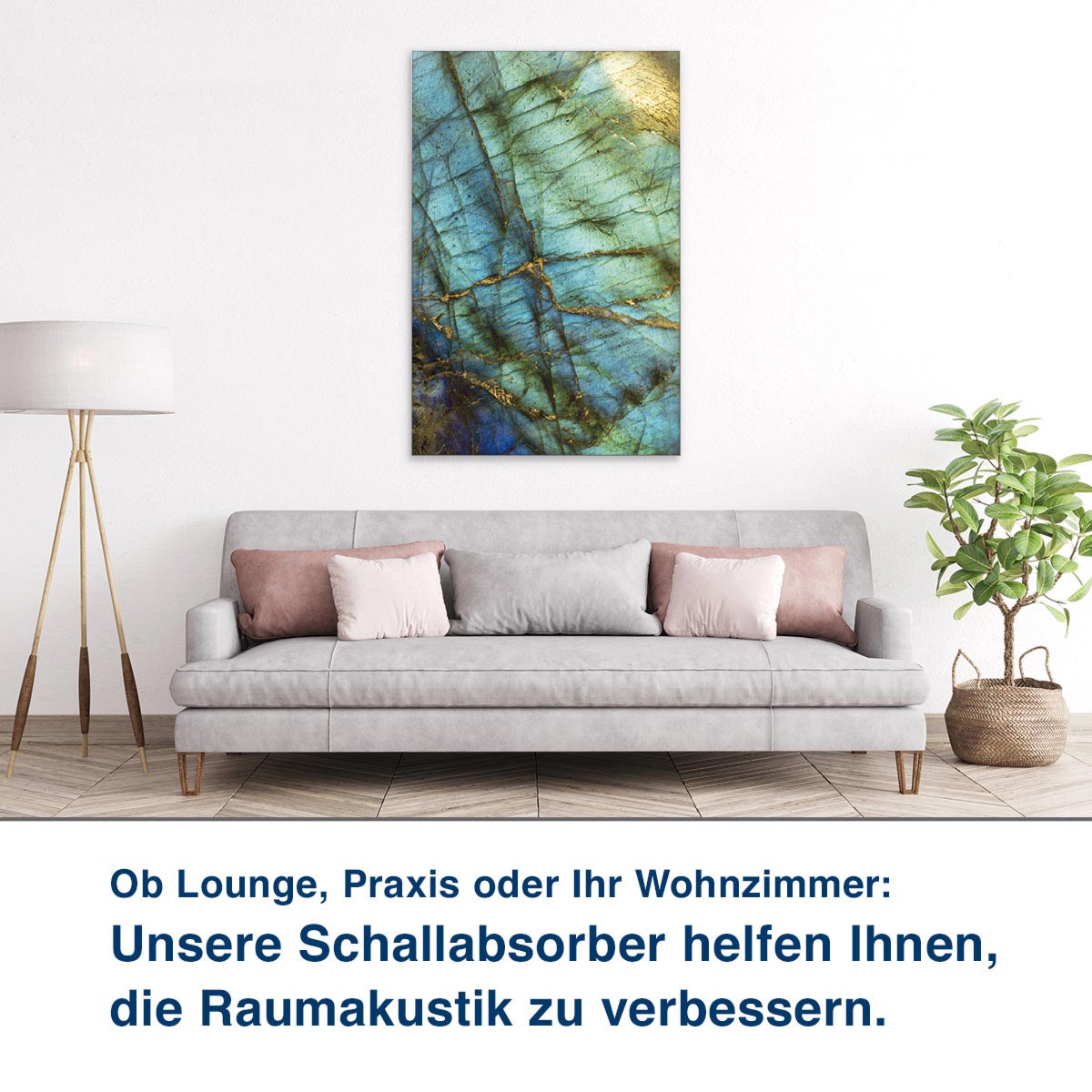 Ob Lounge, Praxis oder Ihr Wohnzimmer:  Unsere Schallabsorber helfen Ihnen,  die Raumakustik zu verbessern.