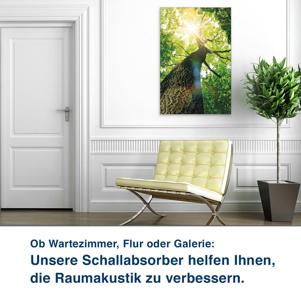 Ob Wartezimmer, Flur oder Galerie:  Unsere Schallabsorber helfen Ihnen,  die Raumakustik zu verbessern.