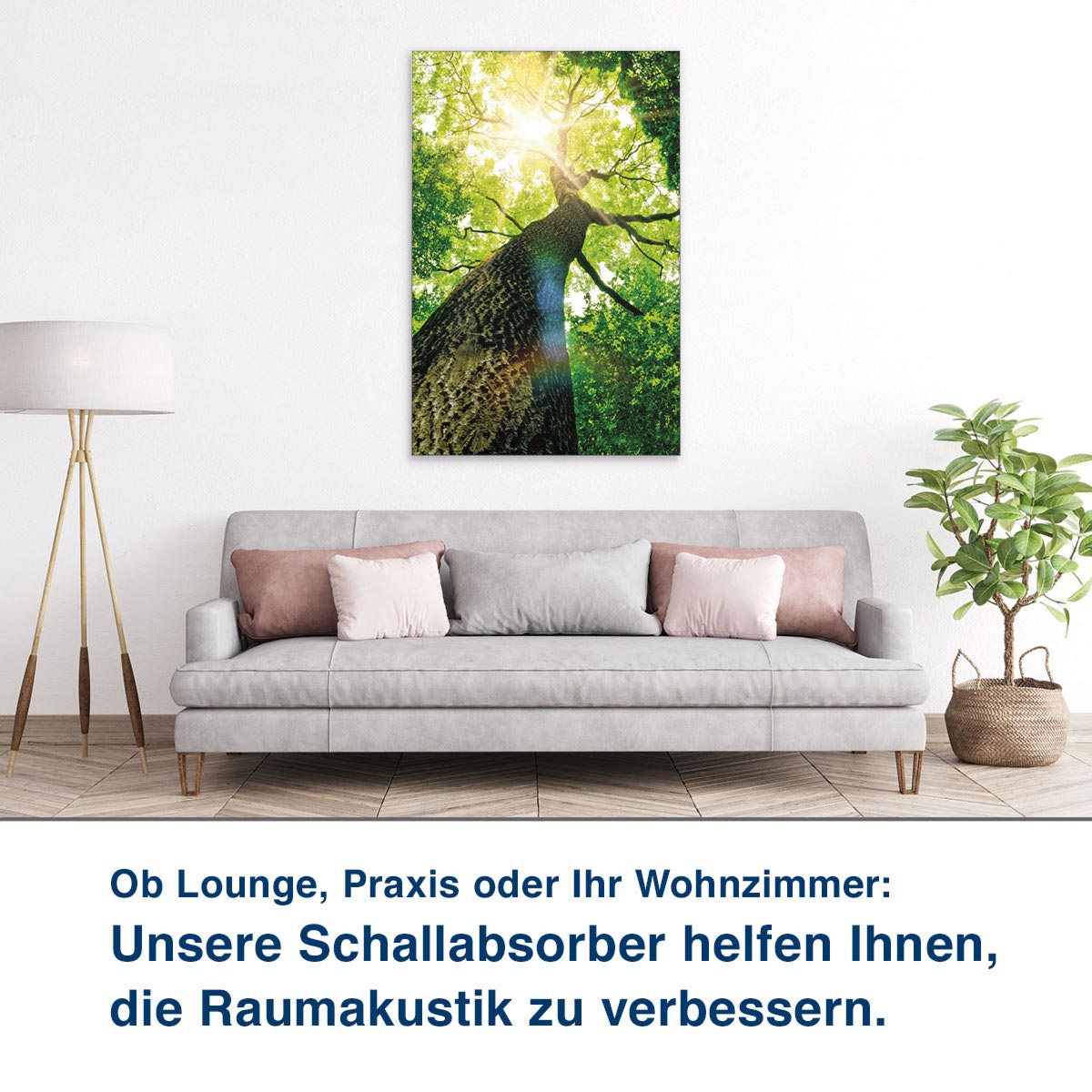 Ob Lounge, Praxis oder Ihr Wohnzimmer:  Unsere Schallabsorber helfen Ihnen,  die Raumakustik zu verbessern.