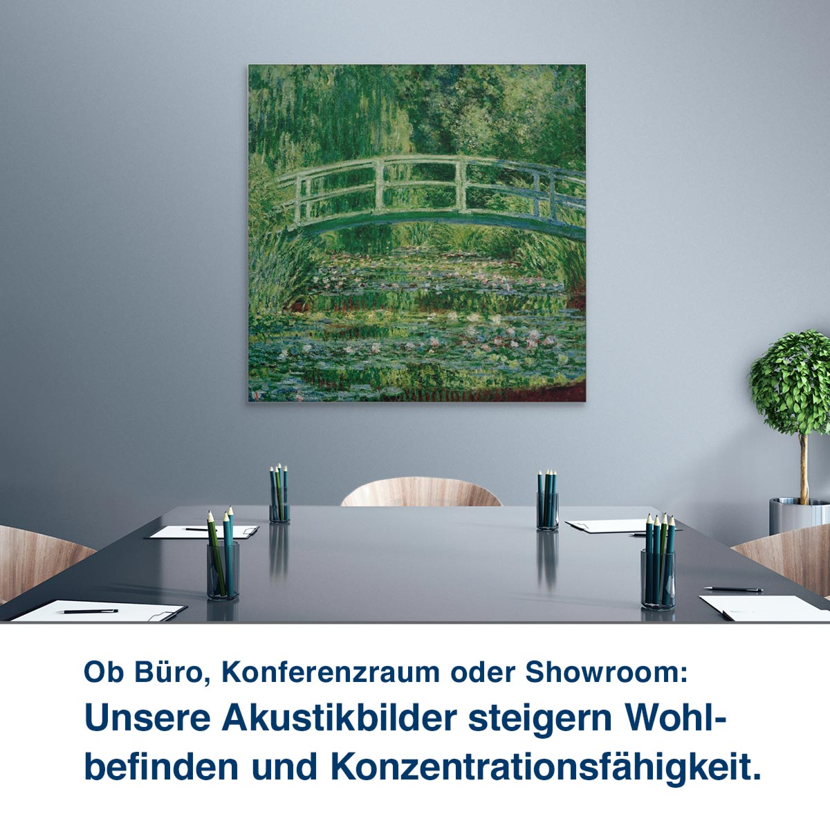 Ob Büro, Konferenzraum oder Showroom:  Unsere Akustikbilder steigern Wohl- befinden und Konzentrationsfähigkeit.
