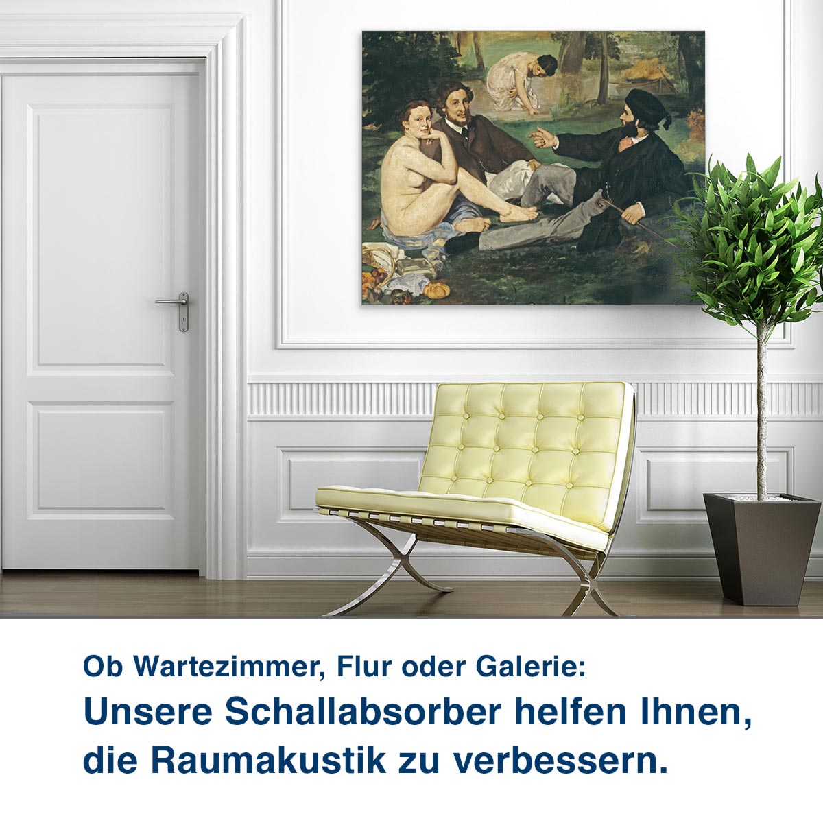 Ob Wartezimmer, Flur oder Galerie: Unsere Schallabsorber helfen Ihnen, die Raumakustik zu verbessern.