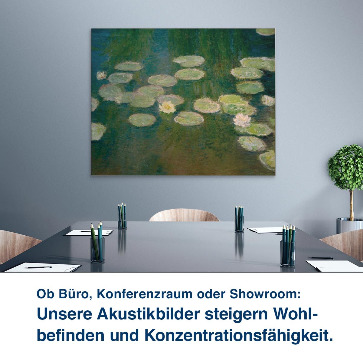 Ob Büro, Konferenzraum oder Showroom: Unsere Akustikbilder steigern Wohl- befinden und Konzentrationsfähigkeit.