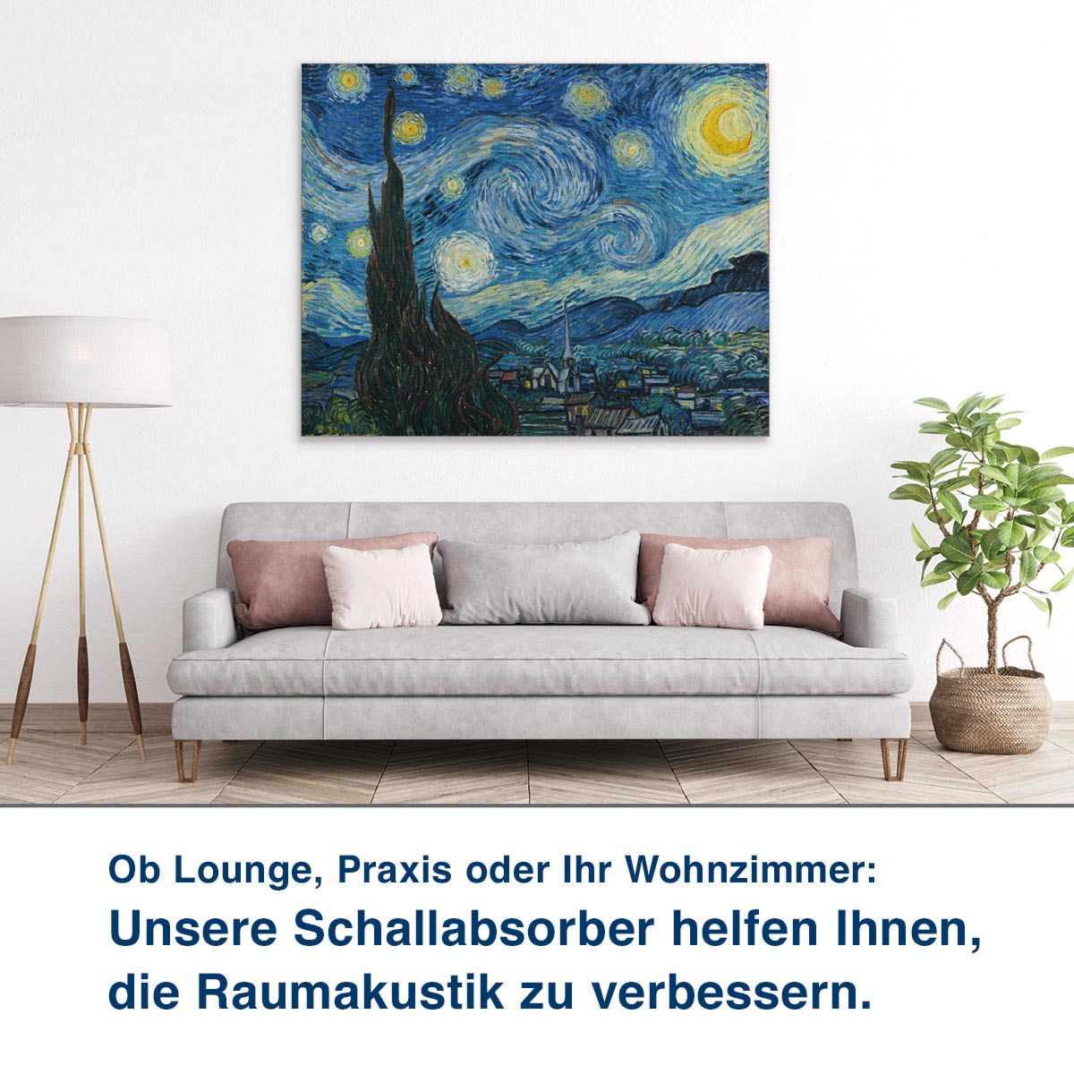 Ob Lounge, Praxis oder Ihr Wohnzimmer: Unsere Schallabsorber helfen Ihnen, die Raumakustik zu verbessern.