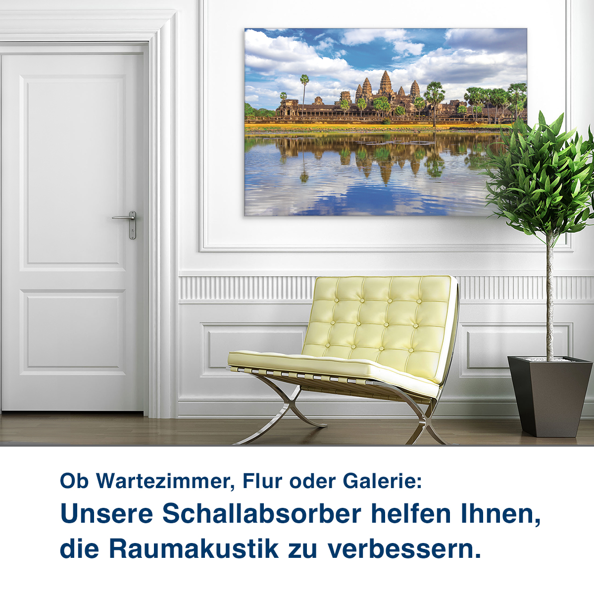Ob Wartezimmer, Flur oder Galerie:  Unsere Schallabsorber helfen Ihnen,  die Raumakustik zu verbessern.