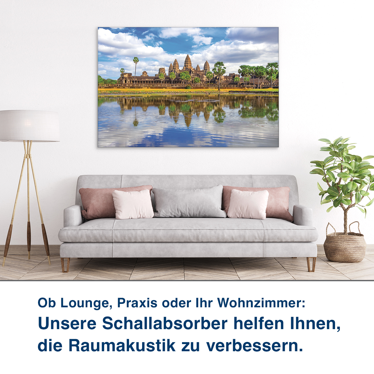 Ob Lounge, Praxis oder Ihr Wohnzimmer:  Unsere Schallabsorber helfen Ihnen,  die Raumakustik zu verbessern.