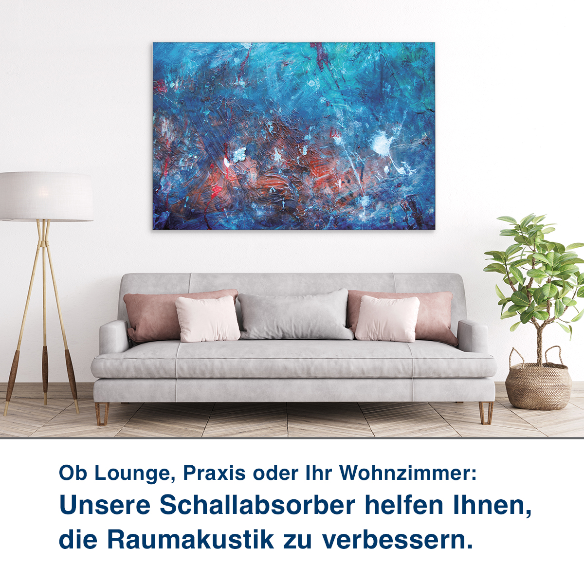 Ob Lounge, Praxis oder Ihr Wohnzimmer:  Unsere Schallabsorber helfen Ihnen,  die Raumakustik zu verbessern.