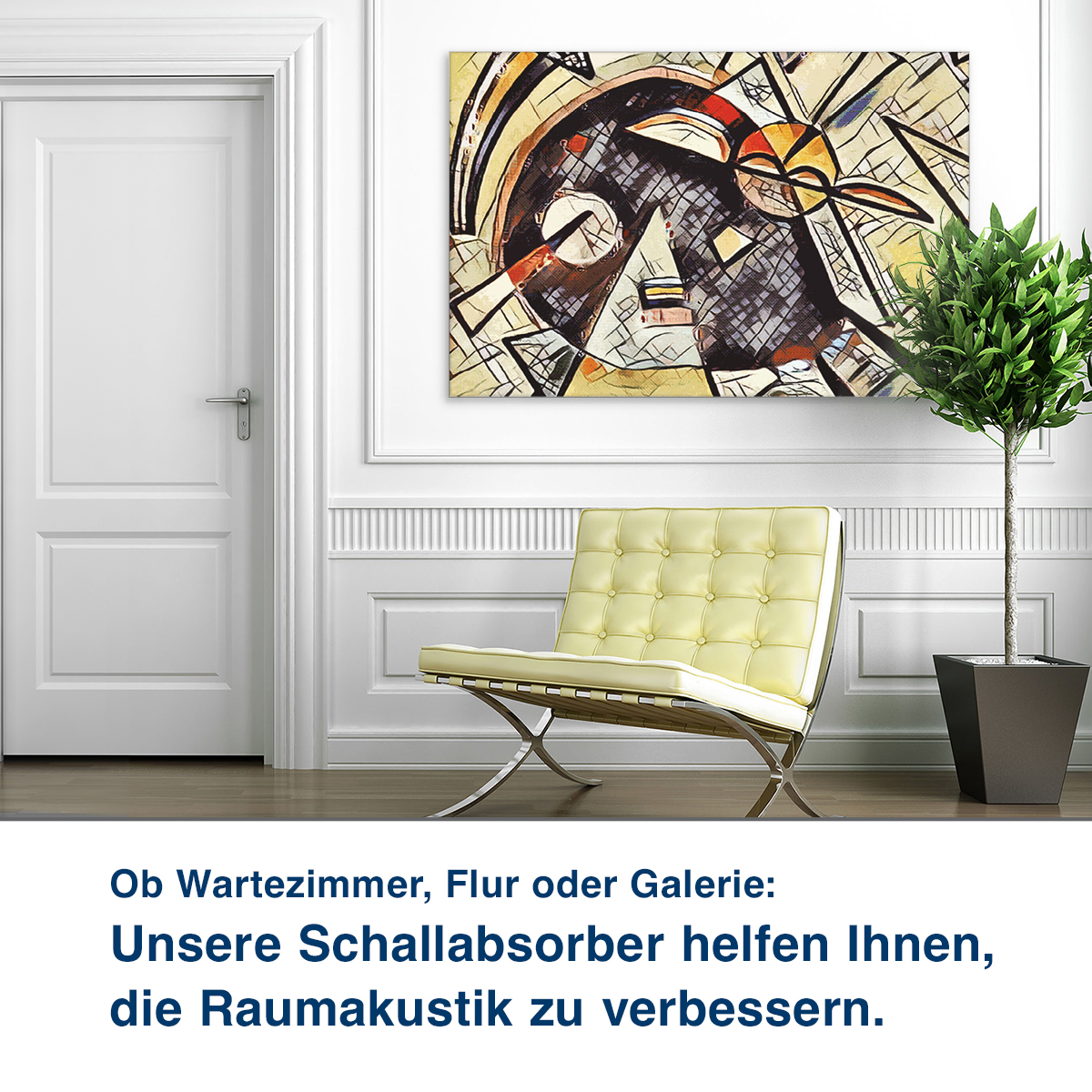 Ob Wartezimmer, Flur oder Galerie:  Unsere Schallabsorber helfen Ihnen,  die Raumakustik zu verbessern.