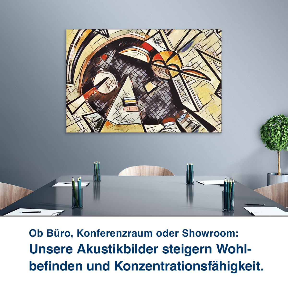 Ob Büro, Konferenzraum oder Showroom:  Unsere Akustikbilder steigern Wohl- befinden und Konzentrationsfähigkeit.
