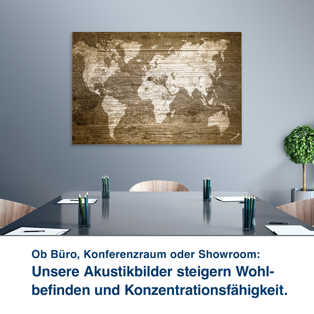 Ob Büro, Konferenzraum oder Showroom:  Unsere Akustikbilder steigern Wohl- befinden und Konzentrationsfähigkeit.