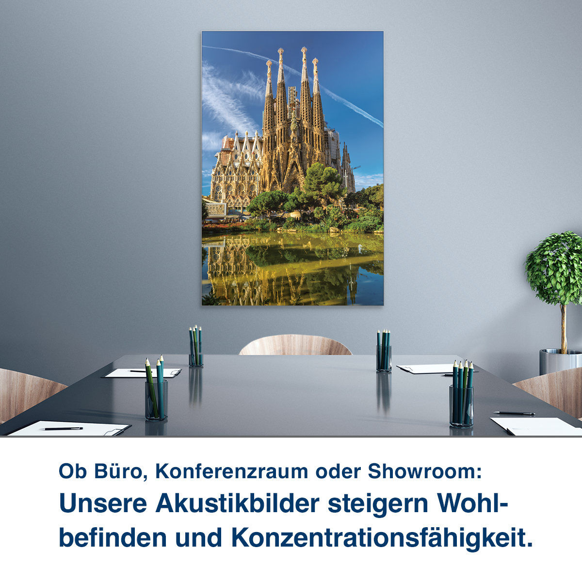 Ob Büro, Konferenzraum oder Showroom:  Unsere Akustikbilder steigern Wohl- befinden und Konzentrationsfähigkeit.