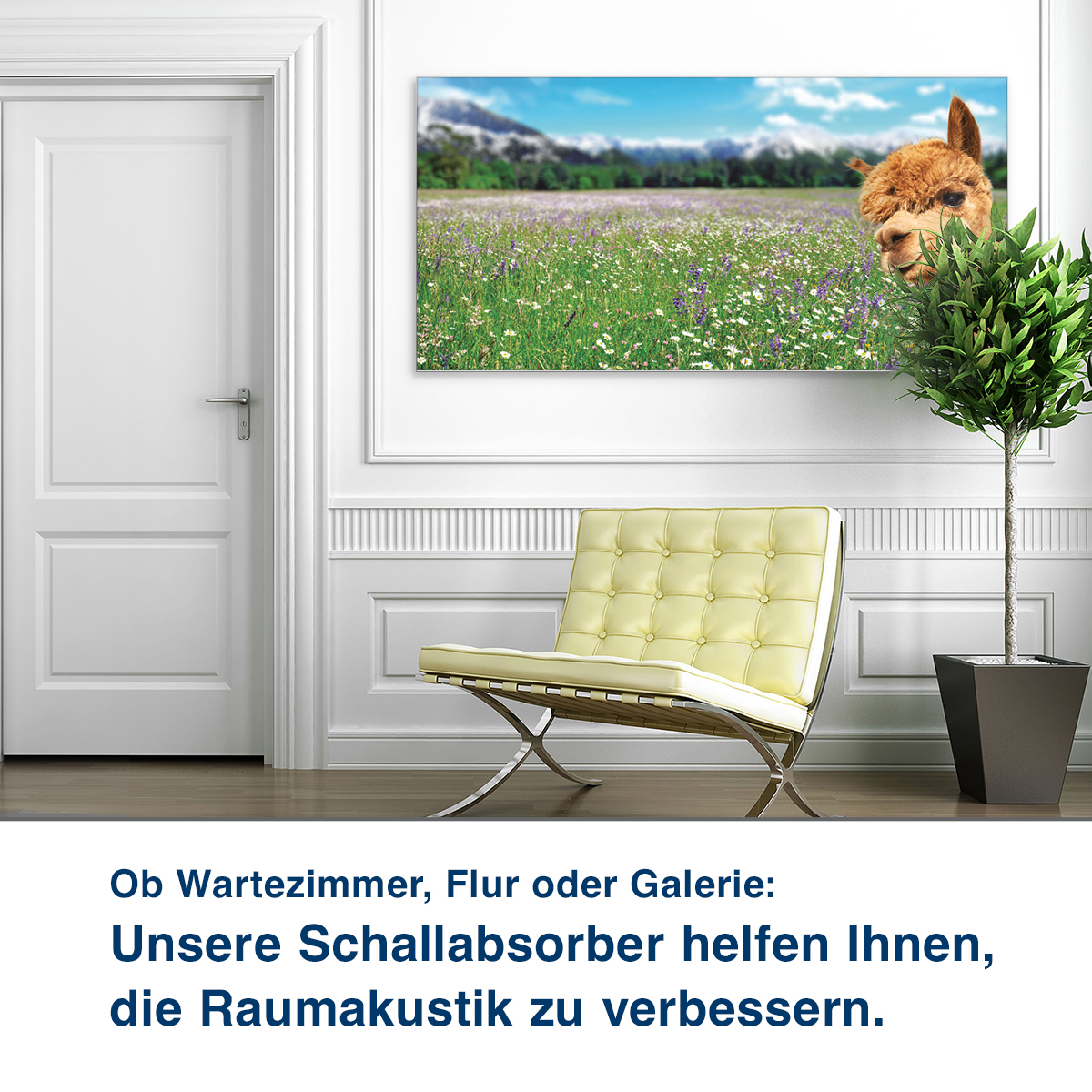 Ob Wartezimmer, Flur oder Galerie:  Unsere Schallabsorber helfen Ihnen,  die Raumakustik zu verbessern.
