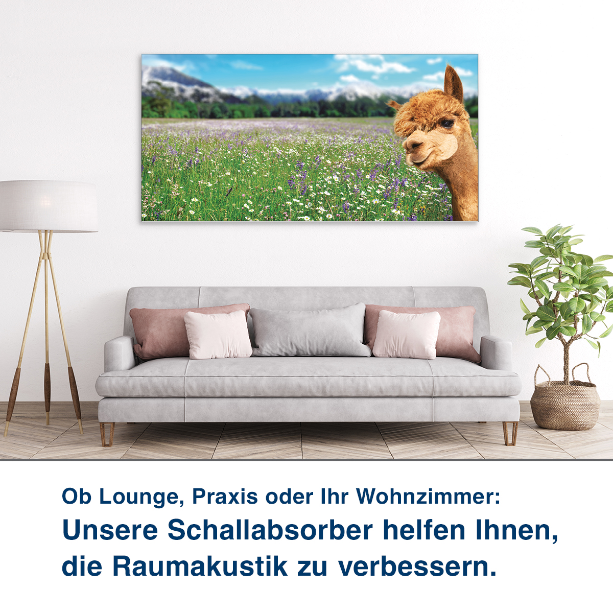Ob Lounge, Praxis oder Ihr Wohnzimmer:  Unsere Schallabsorber helfen Ihnen,  die Raumakustik zu verbessern.