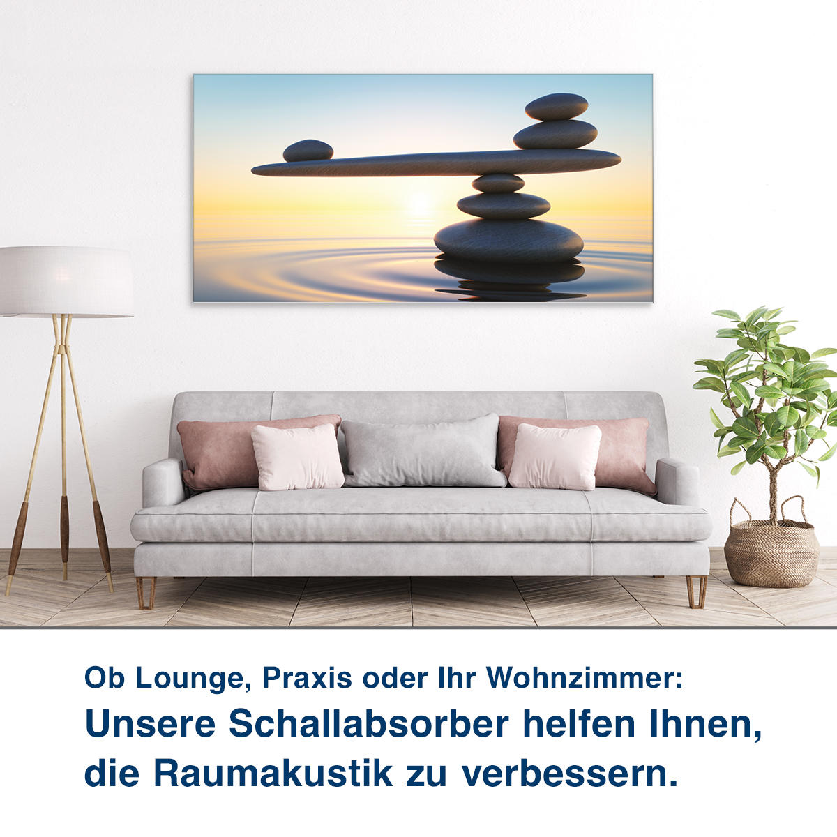 Ob Lounge, Praxis oder Ihr Wohnzimmer:  Unsere Schallabsorber helfen Ihnen,  die Raumakustik zu verbessern.