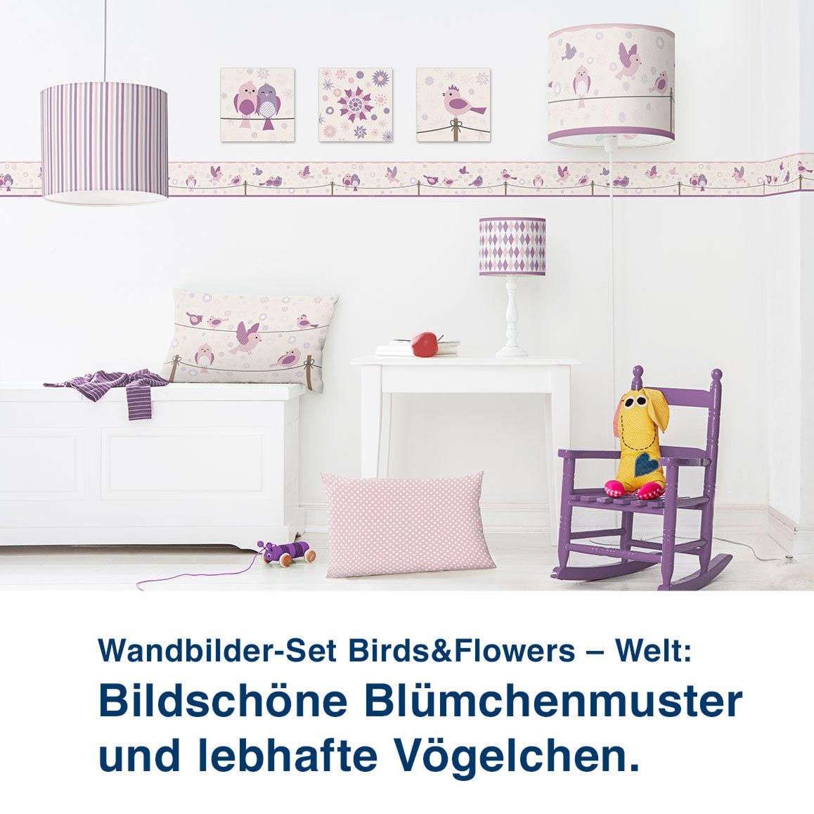 Wandbilder-Set Birds&Flowers – Welt:  Bildschöne Blümchenmuster  und lebhafte Vögelchen.