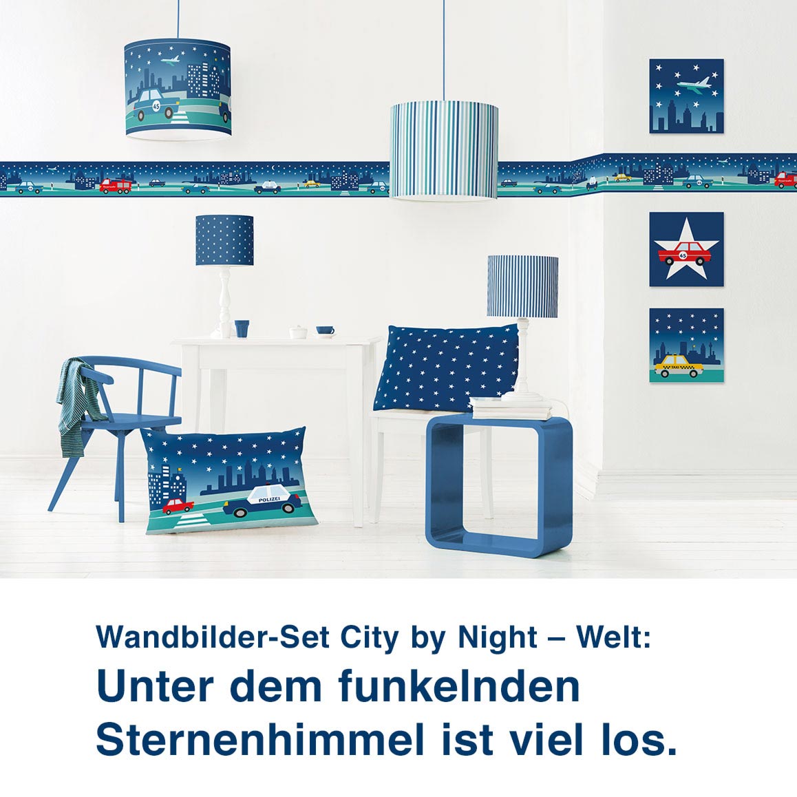 Wandbilder-Set City by Night – Welt:  Unter dem funkelnden  Sternenhimmel ist viel los.