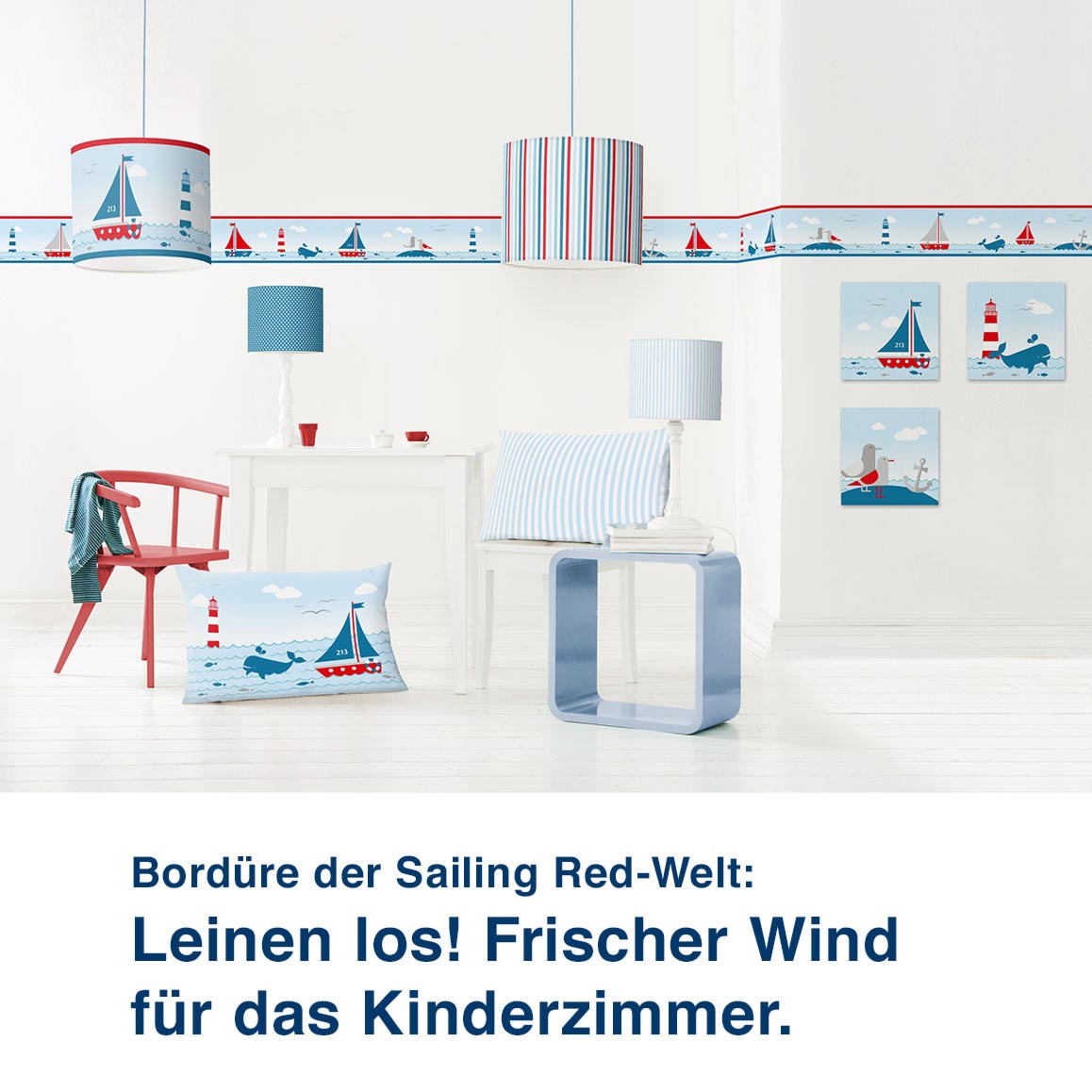 Bordüre der Sailing Red-Welt:  Leinen los! Frischer Wind für das Kinderzimmer.