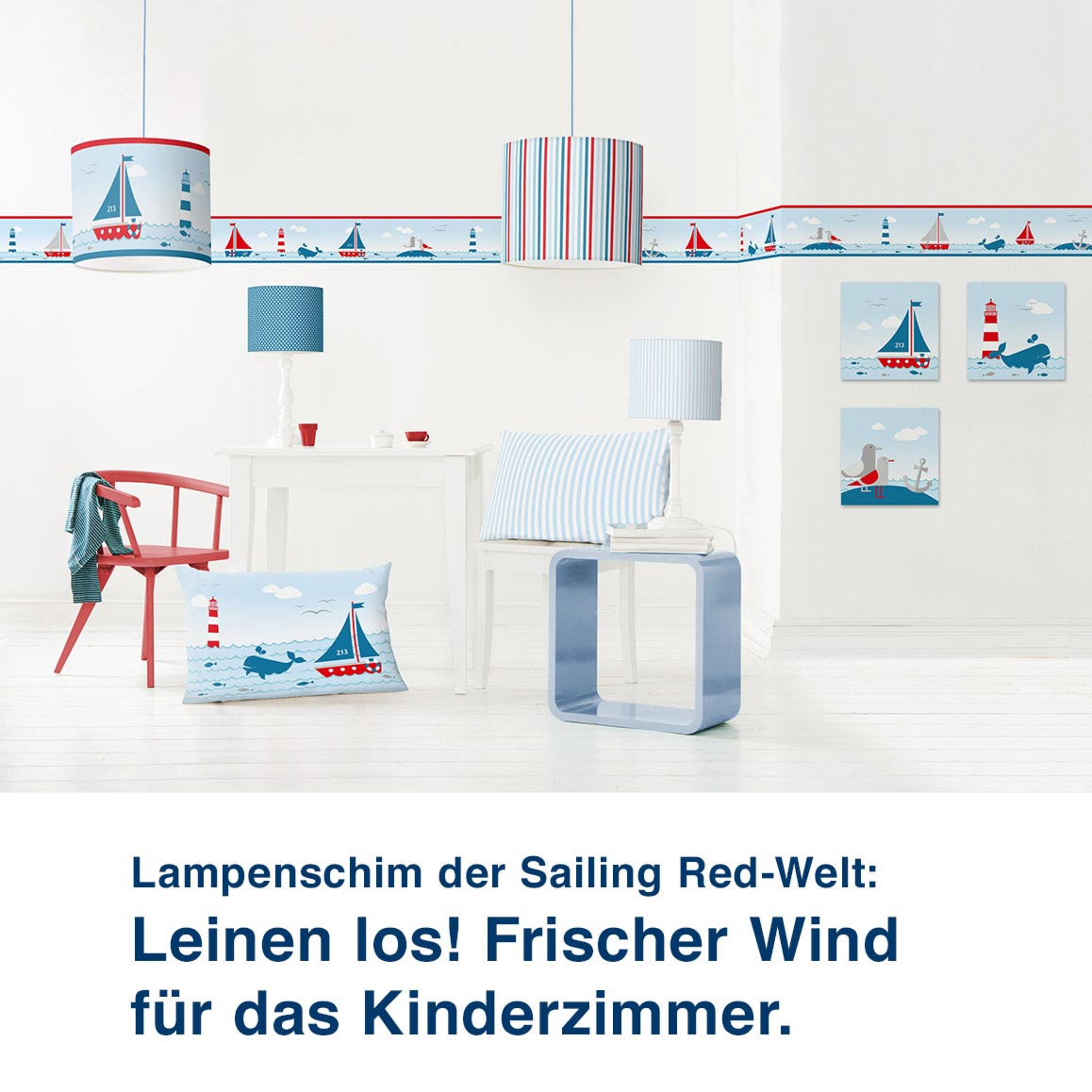 Motivwelt Sailing Red, maritimes Design mit Leuchtturm