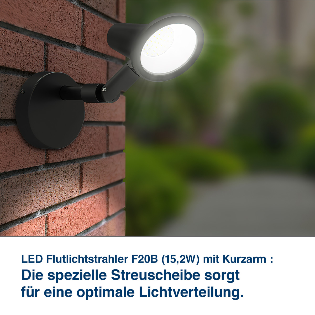 LED Flutlicht-Strahler F20B (15,2W), Kurzarm (12cm), IP66