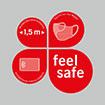 Vierteiliger Schaufensteraufkleber 25x25,4cm, rot – Verhaltensregeln »feel safe«