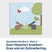Wandbilder-Set Bears - Motiv 2:  Zwei Hässchen knabbern Gras und ein Schmetterling.