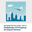 Wandbilder-Set City by Day - Motiv 2:  Stadtdesign mit Flugzeug am blauen Himmel.