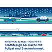Bordüre City by Night - Ausschnitt 1:   Stadtdesign bei Nacht mit Polizei und Sternenhimmel.