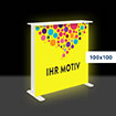 Mobile Light Box Counter im Format 100 × 100 cm mit Textildruck
