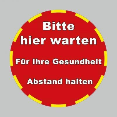 Fußbodenaufkleber, Ø 48cm – Bitte hier warten
